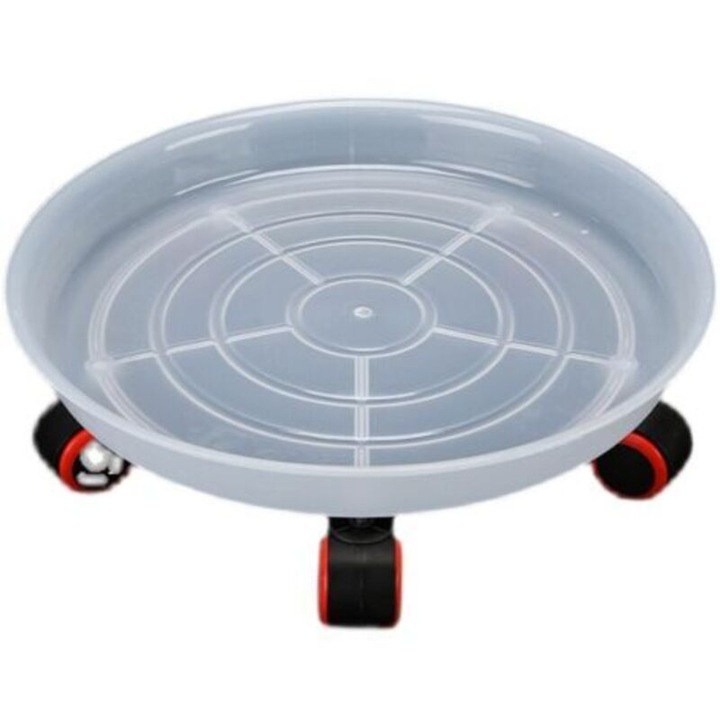 Suport mobil pentru ghiveci, plastic, alb, 18cm, cu roti 360°