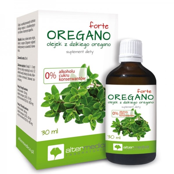 Хранителна добавка, Alter medica, Риган - Oregano Forte – За имунна, дихателна и храносмилателна подкрепа, 62 mg, 30 ml капки