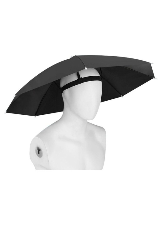 Fejernyő, 69 cm átmérő, Rugalmas fejpánt, UV/Eső védelem, Fekete