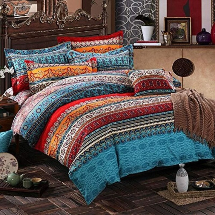 Paplanhuzat 220x240cm – 2 párnahuzat 65x65cm – 100% hipoallergén mikroszálas – Színes bohém design