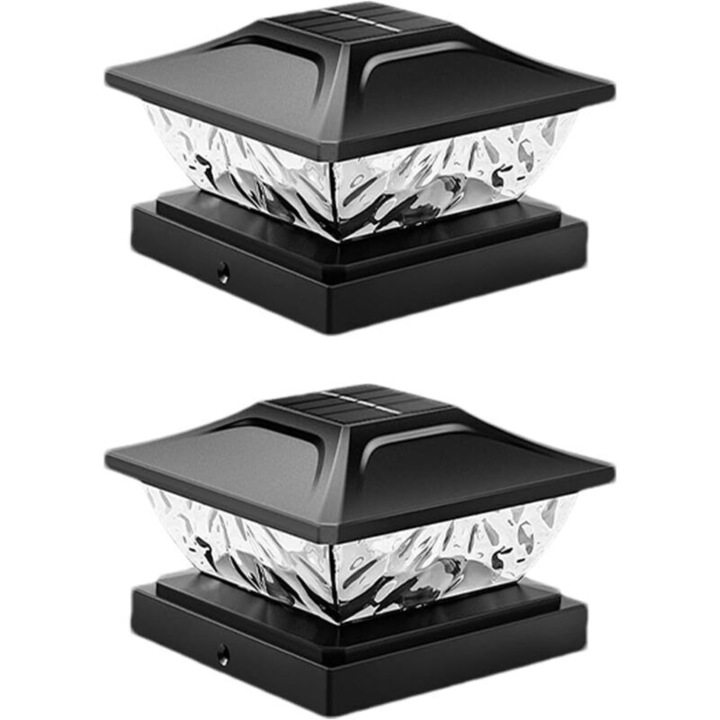 Lampa solara pentru gard set 2, dublu mod, rezistenta la apa, 14,8x14,8x9,4 cm, alba