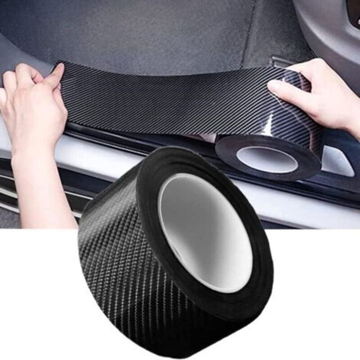 Banda protectie prag auto, cauciuc carbon, rezistenta, universal, negru, 1010M