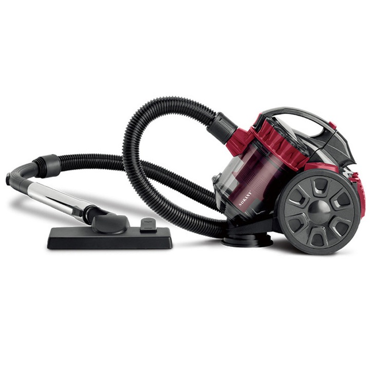 Aspirator fara sac, 2600W, Capacitate 1.5L, Filtru HEPA in 4 etape, Perie Turbo pentru parul de animale, pentru podele dure si covoare, Rosu/Negru