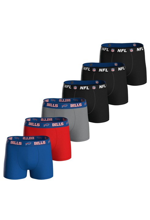 NFL, Set de boxeri din amestec de bumbac - 6 perechi, Negru/Rosu vermillion/Albastru