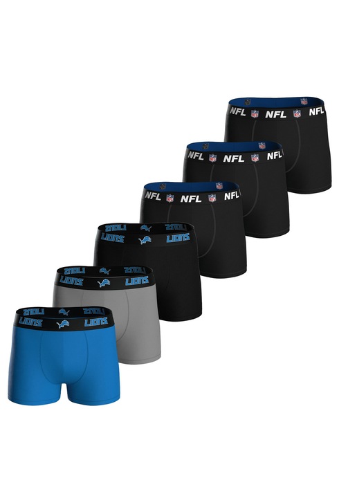 NFL, Set de boxeri din amestec de bumbac - 6 perechi, Negru/Gri cenusiu/Albastru