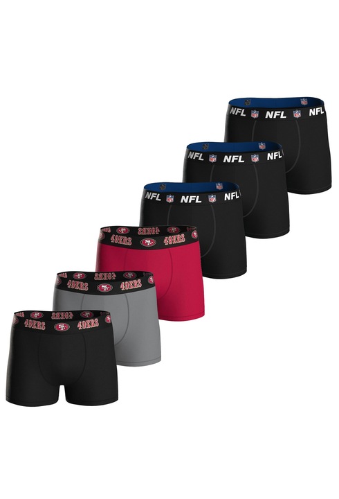 NFL, Set de boxeri din amestec de bumbac - 6 perechi, Rosu inchis/Negru stins/Gri cenusiu