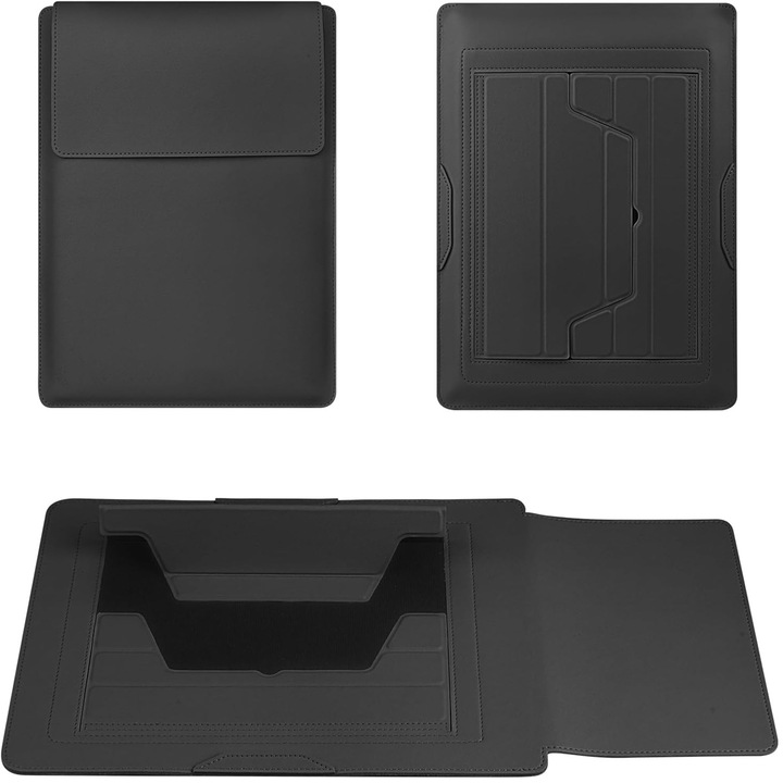 FooFoony 15/16 hüvelykes laptop tok, összecsukható állvánnyal, puha és ultravékony védőtok, víz- és karcálló, hordozható, PU bőr, kompatibilis MacBook Pro/Air, Dell XPS, Lenovo Yoga és HP modellekkel, Fekete