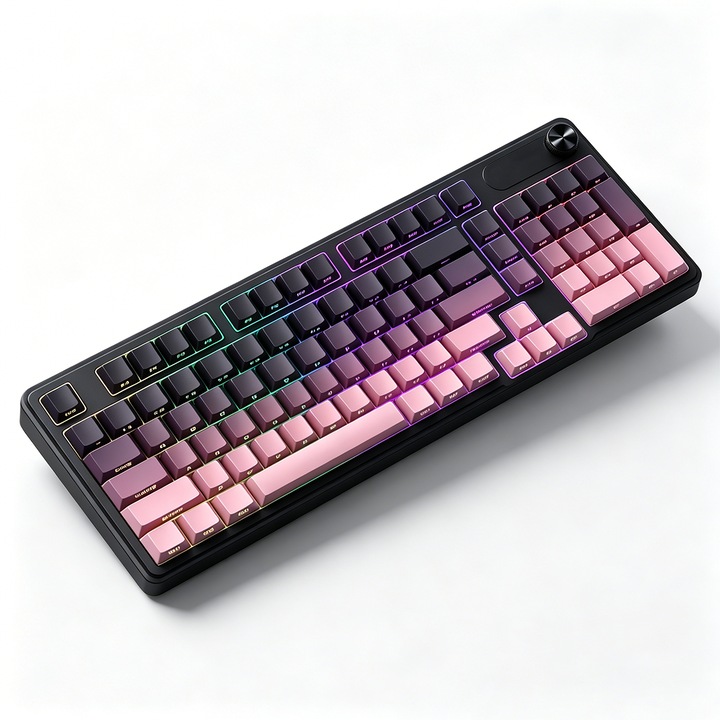 Luyimeiren Безжична механична клавиатура Tri-Mode, Bluetooth/2.4G/USB-C, 98 клавиша, RGB осветление, градиентен дизайн, за офис/игри, черно/розово