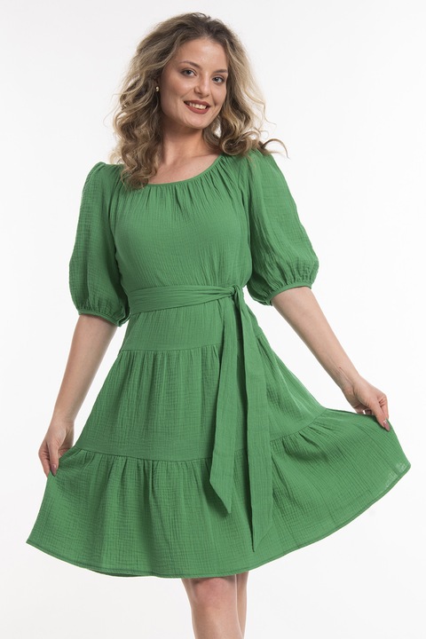 CAMISSI, Rochie evazata cu cordon, Verde irlandez