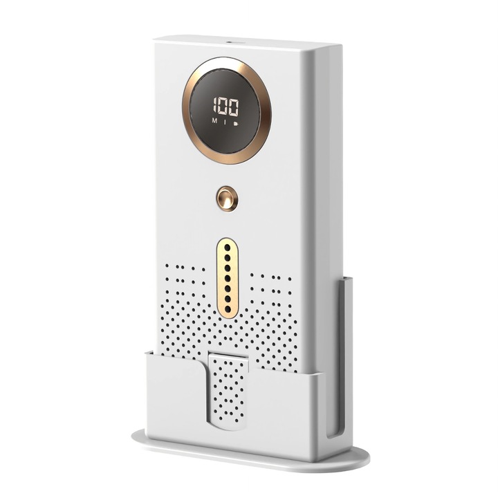 Generator de ozon mini portabil, Purificator si Dezinfectant aer reincarcabil, Afisaj LED, Eliminare mirosuri si bacterii, 100mg/h, pentru baie, bucatarie, living, alb