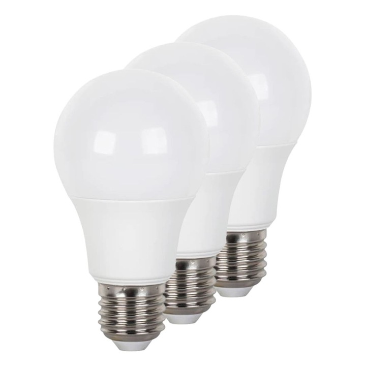 3 db E27 7W LED izzó csomag, meleg fehér fény 3000K, hatékony belső világítás, egyenletes fény és alacsony energiafogyasztás