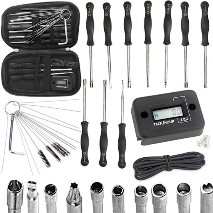 Set chei reglaj carburator multifunctional multicolor 10 piese 15 duze 1x tahometru timer