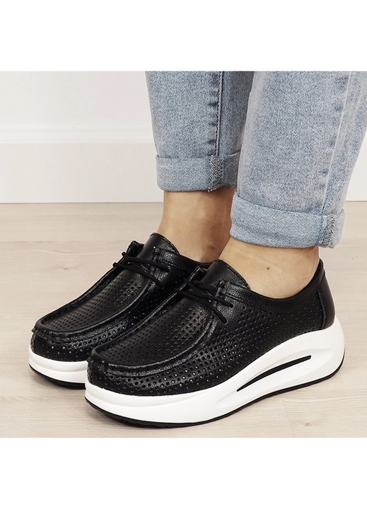 Perforált fekete bőr sneakers B-5129 M4 11899, Fekete