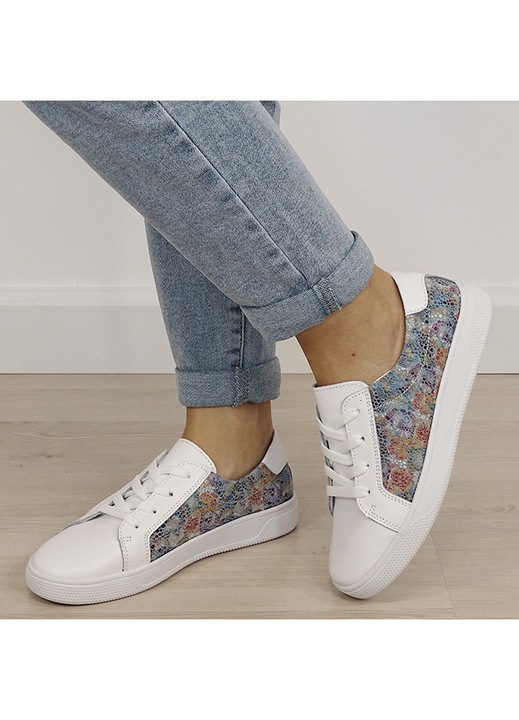 Sneakersi albi cu imrpimeu din piele naturala 5166 M4 19334, Multicolor