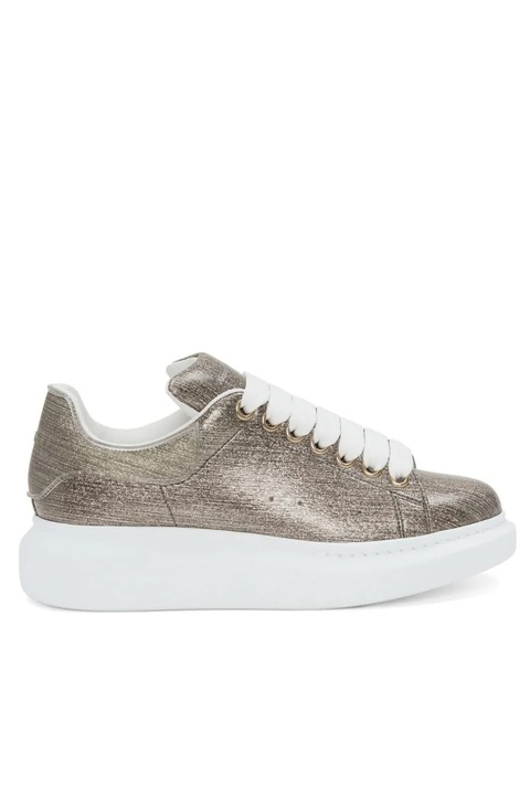 Alexander McQueen Gold Tone Metallic Effect Leather Sneakers, Alb/Auriu