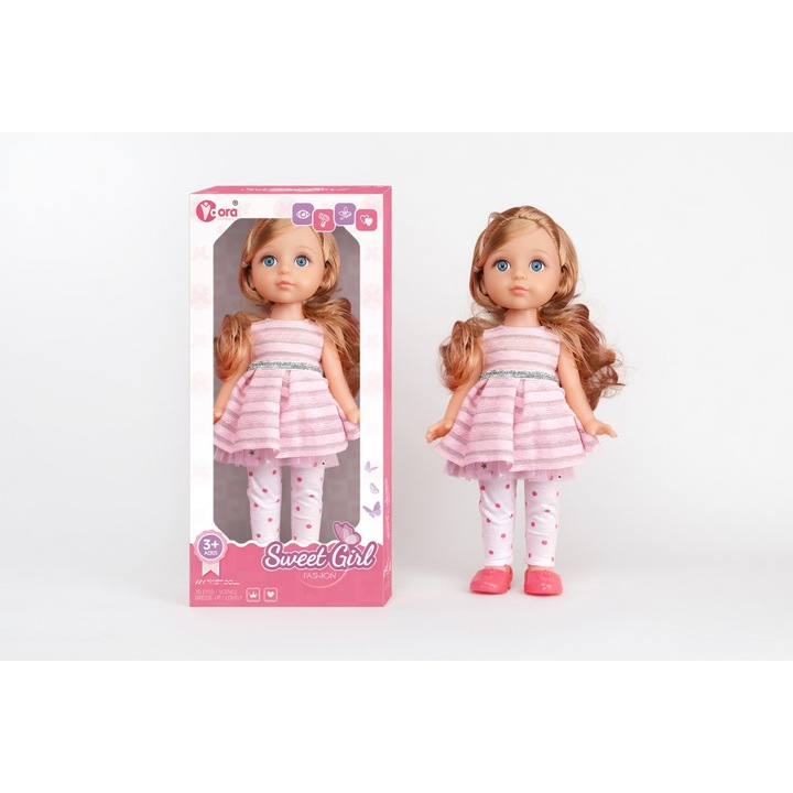 Papusa Fashion PinkBlue 30 cm – Rózsaszín Ruha, Hosszú Hullámos Haj, Szerepjáték és Képzelet, 3+ Év