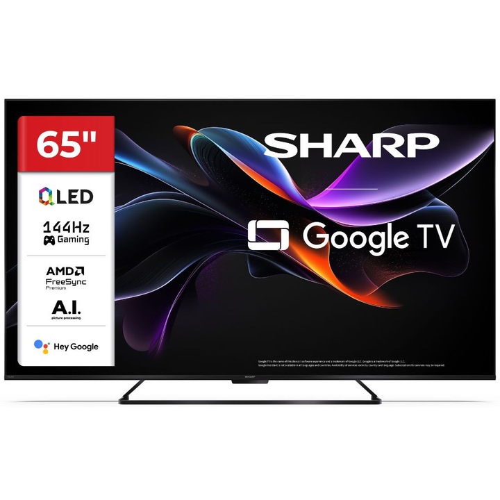 Телевизор Sharp LC-65HR8265E, 65”, 4K, Ultra HD, 144Hz, QLED, Google TV, Черен