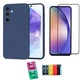 Set Husa silicon lichid Premium cu interior din microfibra + Folie Tempered Glass, Compatibil cu A57, Protectie completa, Antisoc, include Set Curatare si Stickere Müller®, Culoare Bleumarin