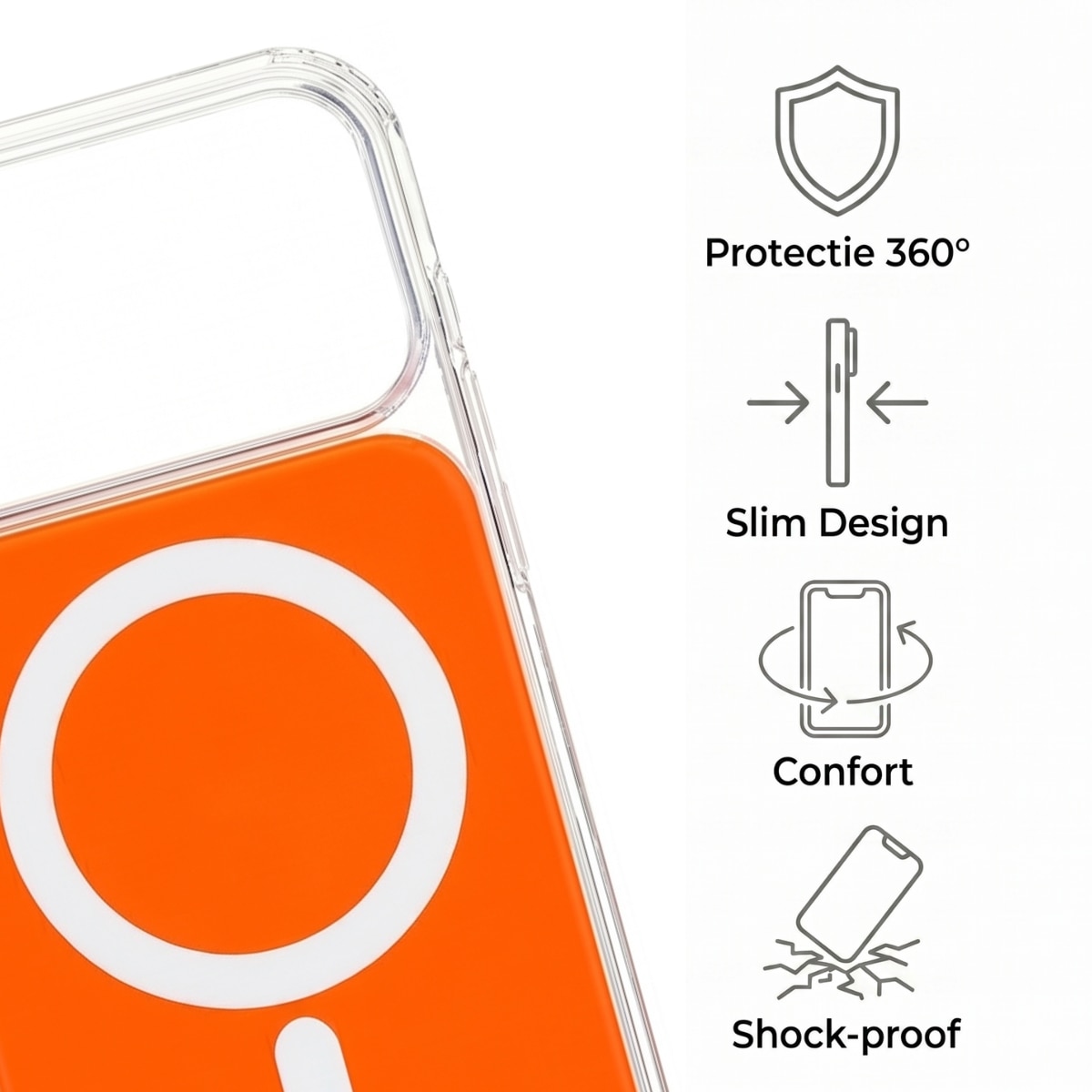 Husa pentru iPhone 17 PRO Portocalie, HEYBINGO®, design slim, MagSafe, Anti-Soc, Anti Zgarieturi, Clear Fusion Mag Cover