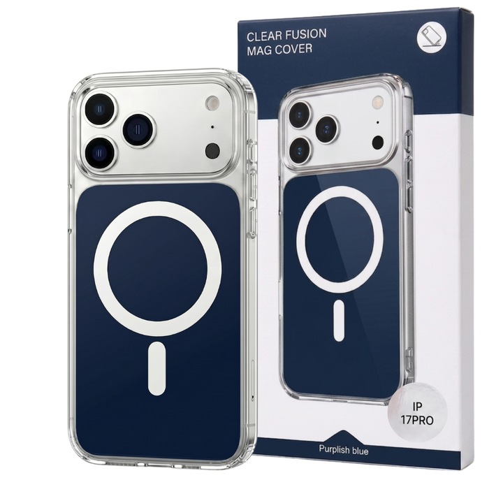 Husa pentru iPhone 17 PRO Albastra, HEYBINGO®, design slim, MagSafe, Anti-Soc, Anti Zgarieturi, Clear Fusion Mag Cover