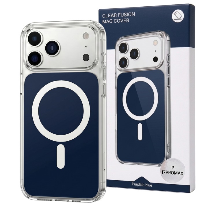 Husa pentru iPhone 17 PRO MAX Albastra, HEYBINGO®, design slim, MagSafe, Anti-Soc, Anti Zgarieturi, Clear Fusion Mag Cover