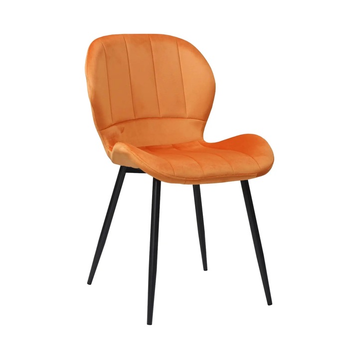 Kárpitozott étkezőszék karfával, Baby Face anyag, fekete fém lábak, modern design Narancssárga