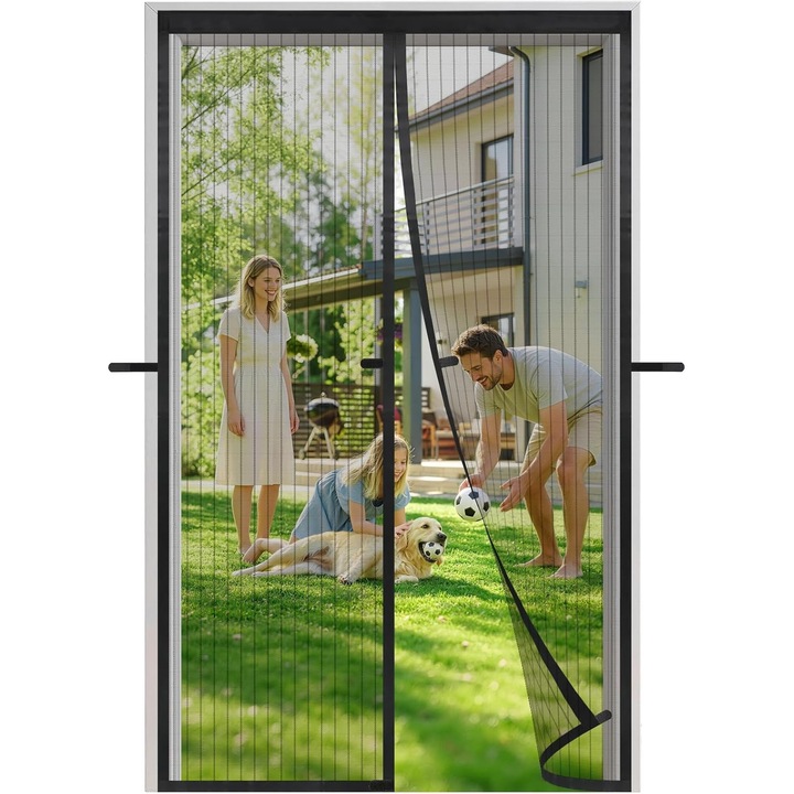 Plasa Magnetica Anti-Insecte pentru Usa 80x220 cm – Inchidere Automata, Montaj Fara Gaurire, Protectie impotriva Tantarilor si Mustelor, pentru Balcon si Terasa, Neagra