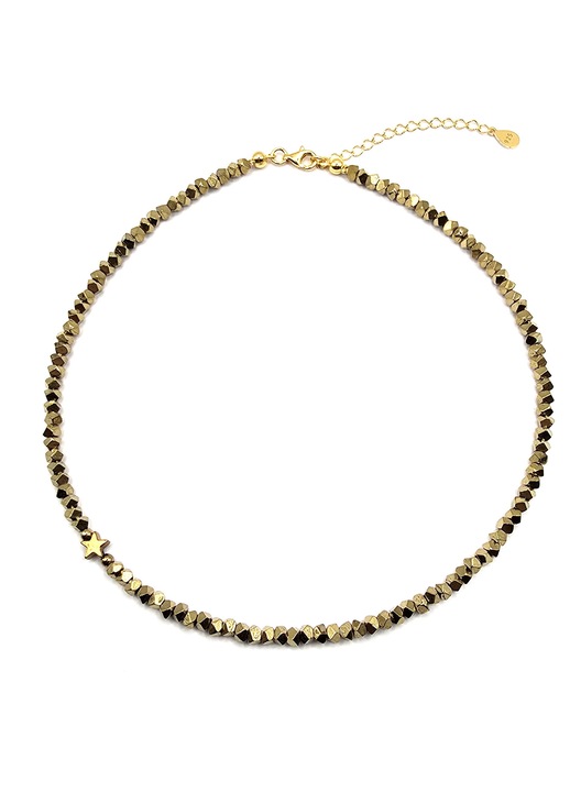 Colier handmade, ajustabil, argint 925 placat cu aur 24k, Lexy's Boutique, pietre semipretioase hematit, auriu, max. 42 cm