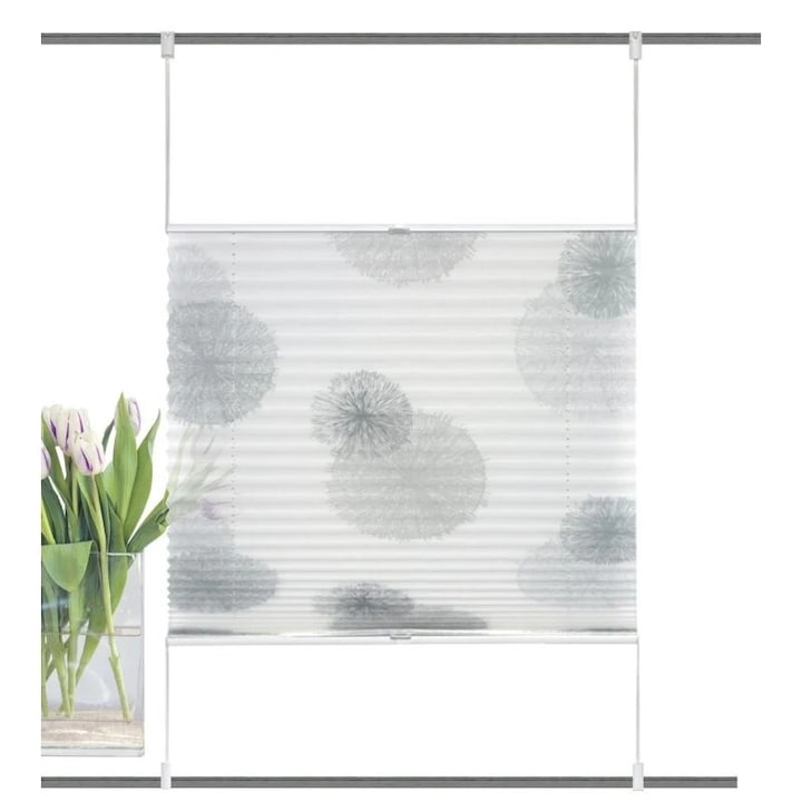 Re-Bloom - Pliszé roló 50x130 cm-es ablakhoz, 100% poliészter, fel-le funkcióval és fúrás nélküli feszítős rögzítéssel, fehér/szürke színben