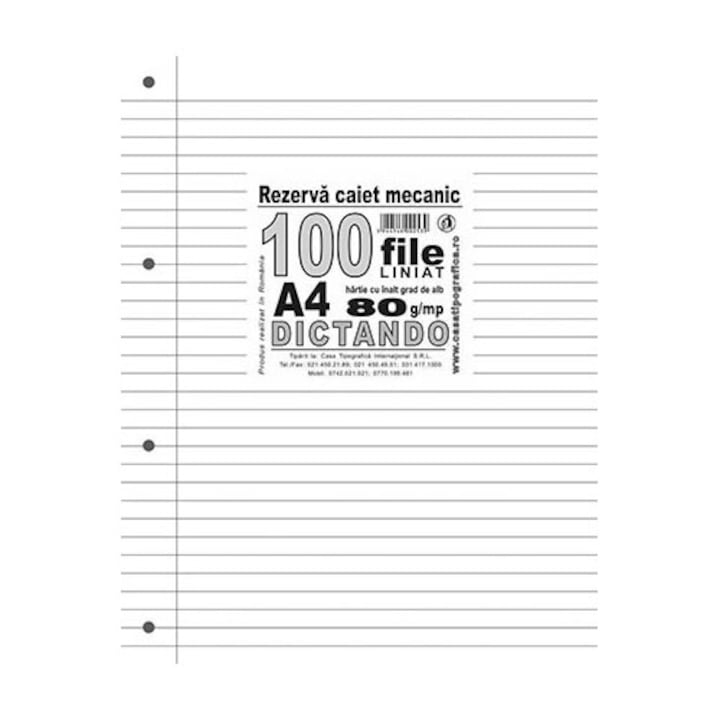 Rezerva pentru caiet mecanic A4, dictando, 100 file, hartie 80 g, Casa Tipografica