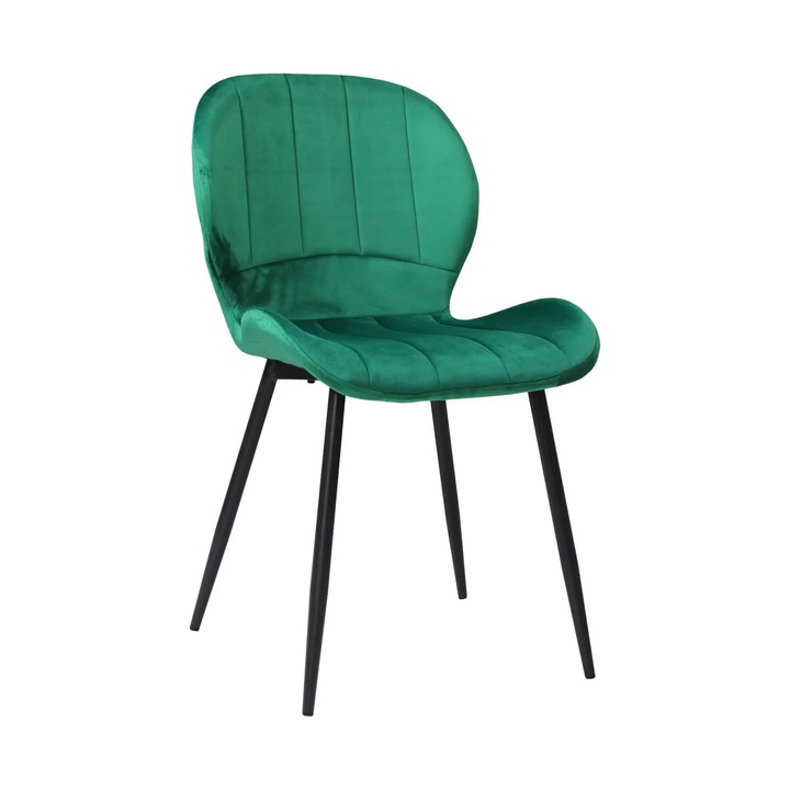 Kárpitozott étkezőszék, Baby Face anyag, fekete fém lábak, modern design Zöld