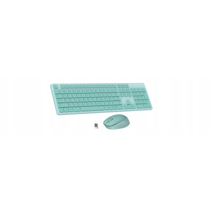 Комплект безжична USB клавиатура и мишка, зелен QWERTY