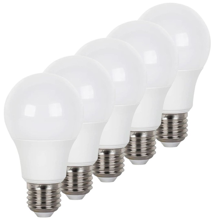 5 db LED E27 7W meleg fehér 3000K izzó csomag, hatékony belső világítás, alacsony fogyasztás és egyenletes fény az otthonba