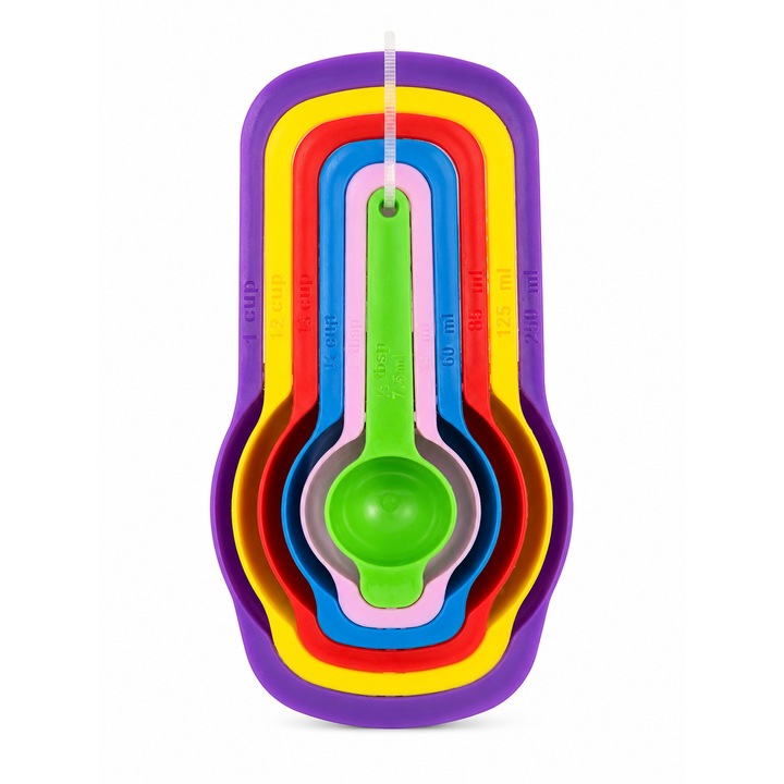 Set 6 Cupe de Masurare pentru Bucatarie, Plastic BPA Free, Ideal pentru Gatit si Cofetarie, Multicolor