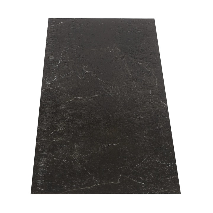 Placi de podea autocolante, PVC aspect piatra, set 24 bucati, 60×30 cm, grosime 0, 13 cm, pentru pardoseli interioare netede, Negru