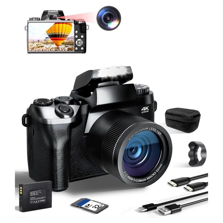 CCN W5 digitális fényképezőgép 64MP 4K 60FPS fekete 14.4x9.6x9.1cm