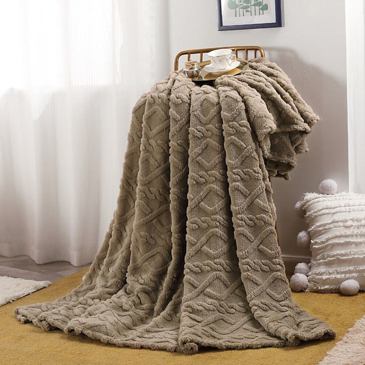 Patura fleece extra mare, gri deschis, 70x100cm, moale si calduroasa