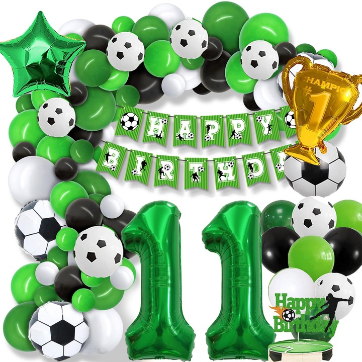 Set Baloane Fotbal 79 Piese – Decoratiuni Petrecere pentru Ziua de Nastere 11 Ani Baieti, Tematica Soccer