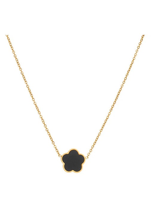 Colier auriu, din otel inoxidabil, suflat cu aur 18k, cu trifoi, Almyra C2