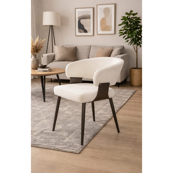 Kárpitozott étkezőszék, szivacsos ülőfelület, fém szerkezet, modern design Krém