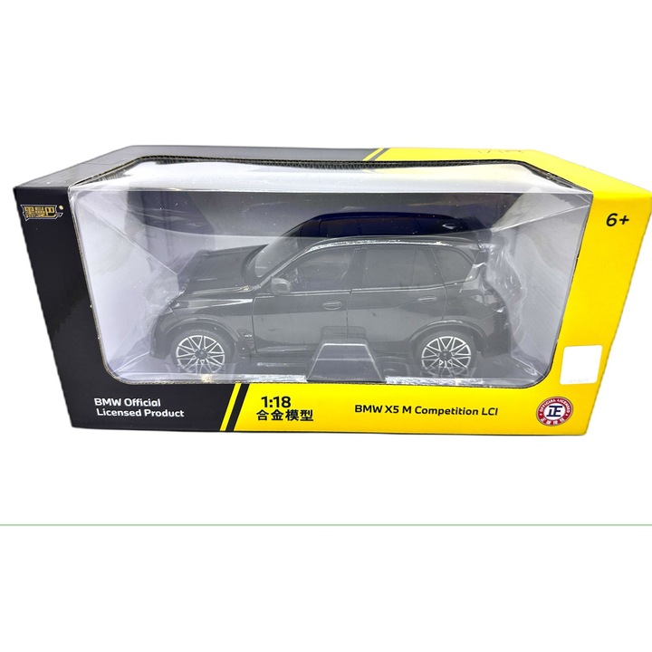 BMW X5 M Competition LCI 1:18 fém replika modellautó, fekete, kormányozható kerekek, nyitható összes ajtó és motorháztető