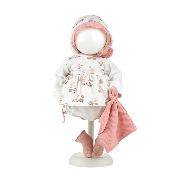 Llorens ruházat, 44 cm-es babákhoz, rózsaszín doudou takaróval, 5 darabos