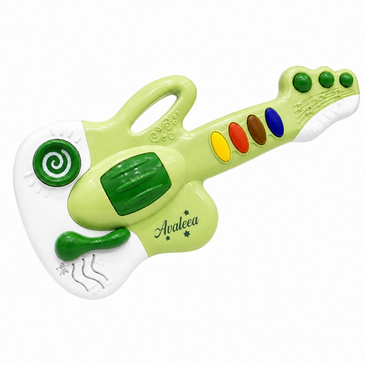 Interaktív Zenei Gitár Gyermekeknek Gombokkal és Hangokkal, Gitár Típusú Játék Fényekkel és Dallamokkal, Játszó Zenei Hangszer Színes Billentyűkkel és Ergonomikus Kialakítással, Többszínű Oktató Játék Gyermekeknek 12+ Hónap
