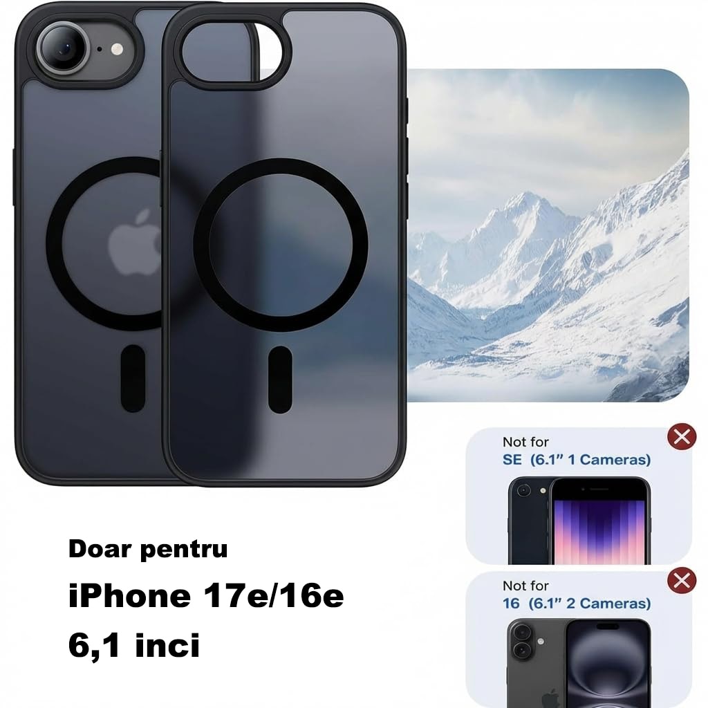 Husă de Protecție MOGU pentru iPhone 17e/16e, Antisoc, Neagră, 6, 1 inci