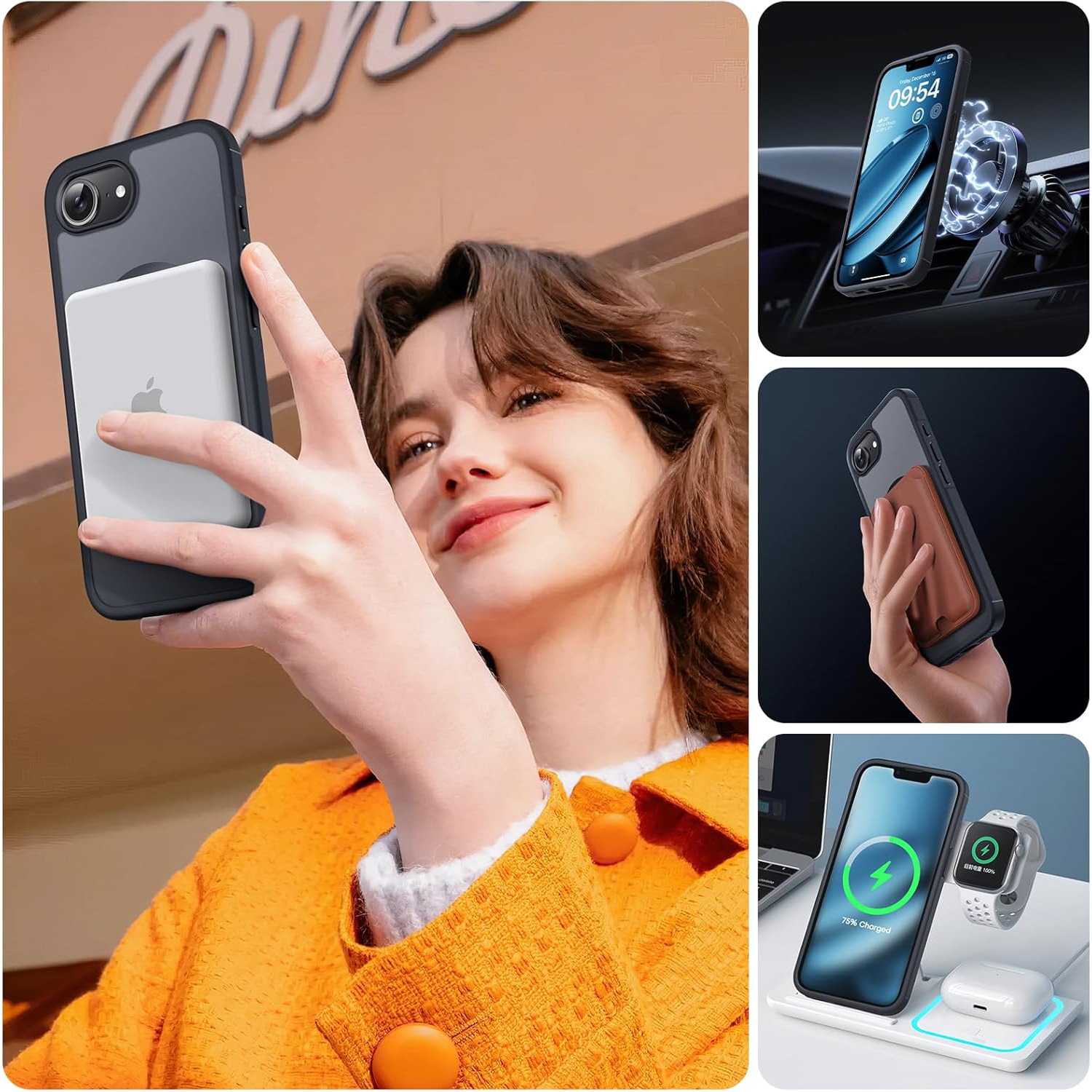 Husă de Protecție MOGU pentru iPhone 17e/16e, Antisoc, Neagră, 6, 1 inci