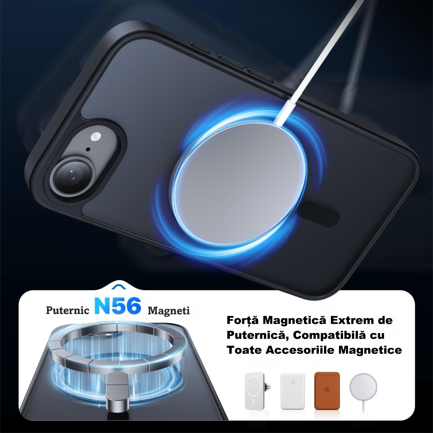Husă de Protecție MOGU pentru iPhone 17e/16e, Antisoc, Neagră, 6, 1 inci