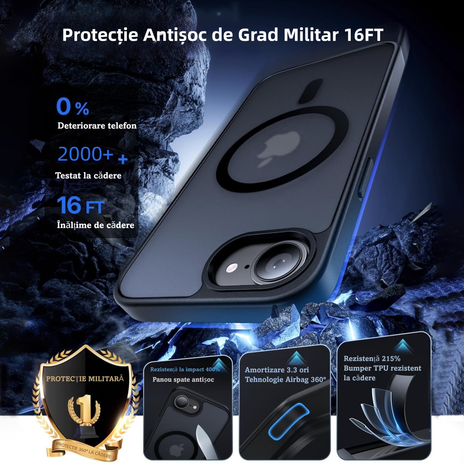 Husă de Protecție MOGU pentru iPhone 17e/16e, Antisoc, Neagră, 6, 1 inci