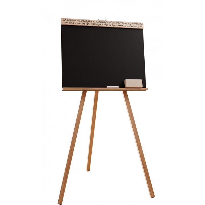 Tabla neagra mare din lemn suprafata 50cmx40cm, burete si creta incluse