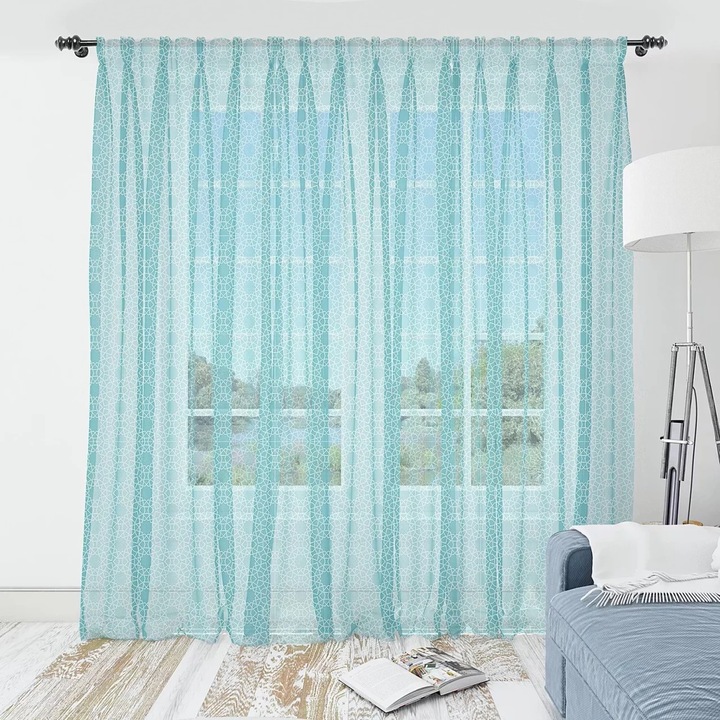 Re-Bloom - 2 db 100% poliészter áttetsző függöny szett, egyenként 240x247 cm, magas ablakokhoz alkalmas, türkiz színű