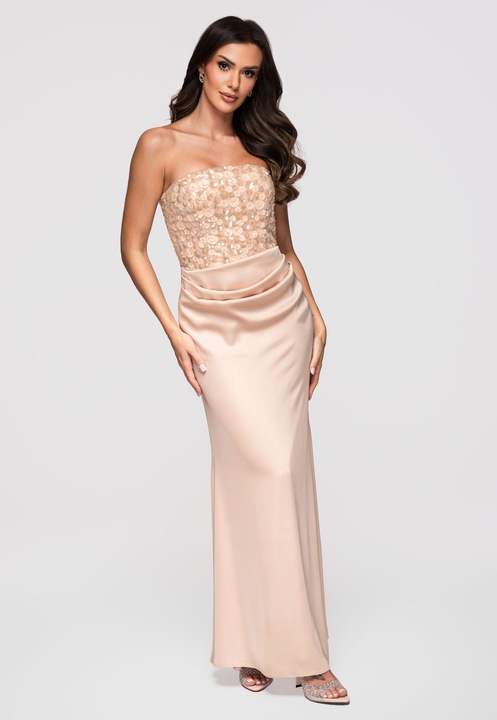 LARICA Rochie maxi cu detalii din dantela si aplicatii 3D, Auriu